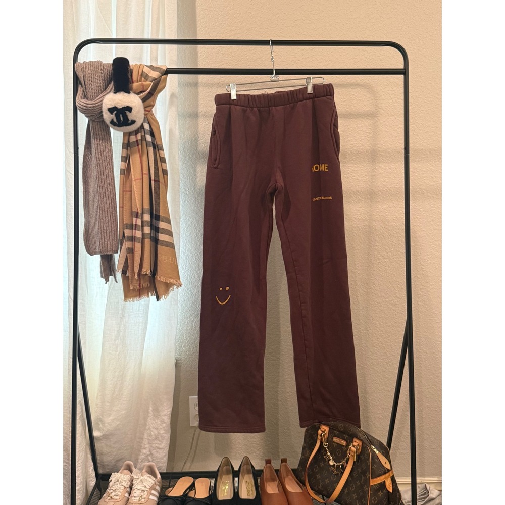Dancemakers Womens Graphic Sweatpants Burgundy Brown Smiley Face Joggers Large